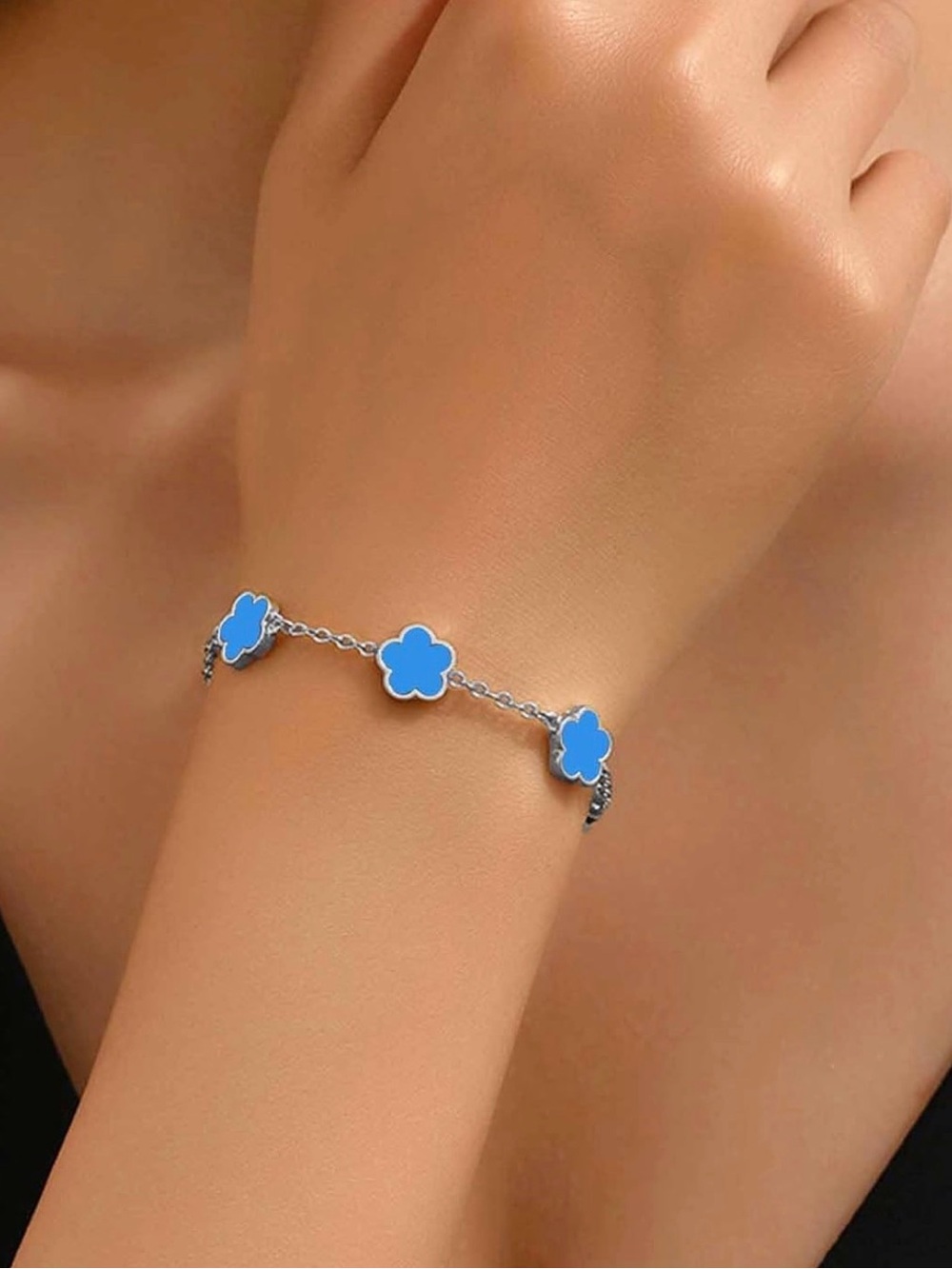 ⭐️FINAL PRICE Stainless Steel Blue Flower Charm Bracelet